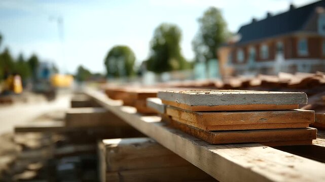 Ceramic roof tile on wooden frame of new roof structure faceless roofing construction work defocused building exterior background residential roofing project construction