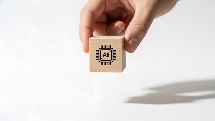 Hand holding wooden block with AI artificial intelligence icon
