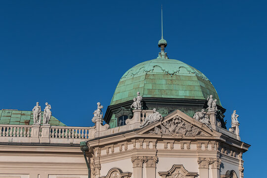 Architectural fragments of famous Upper Belvedere Palace, built by Johann Lukas von Hildebrandt as a summer residence for Prince Eugene of Savoy (1723). VIENNA, AUSTRIA.