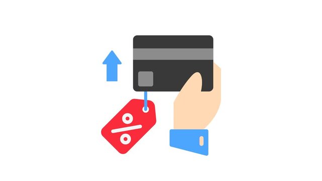 Overdraft 2D Objects Animation Flat Cartoon 4K Video with Credit Card, Hand, Discount, Transparent Alpha Channel. Editable Animated Icon On Transparent Background For Payment Service.