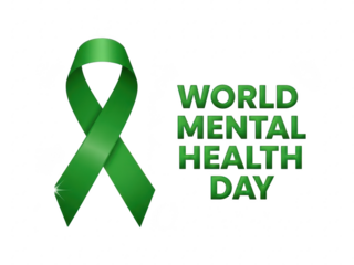 World mental health day green ribbon symbol for mental health awareness isolated on transparent background