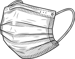 Medical Face Mask Sketch Line Vector Illustration
