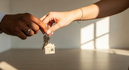 New home keys handover with house keychain