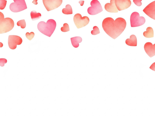 A border of pink and red hearts on a transparent background for valentines day