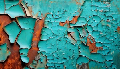 distressed teal paint peels to reveal vibrant rust creating a textured abstract surface evokes decay and resilience perfect for backgrounds abstract trend background