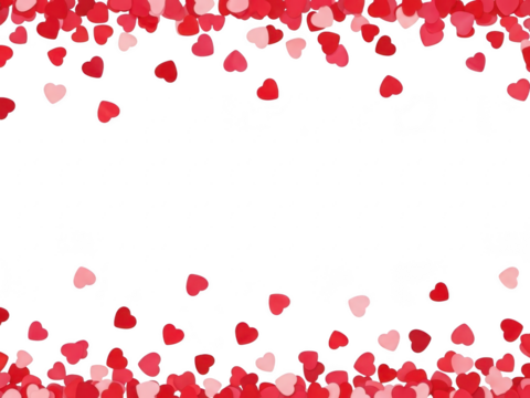 Red and pink hearts scattered on transparent background for valentines day or love themed designs and decorations - Powered by Adobe
