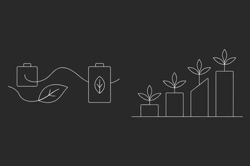 Sustainable Energy Growth Line Icons Set, Renewable Power And Ecology