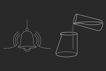 Minimalist Bell And Beverage Line Art, Elegant Continuous Drawing