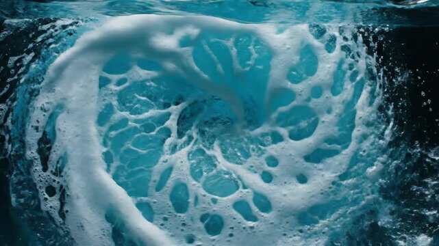 Vivid Aqua Vortex: A Mesmerizing Dance of Water, Light, and Aerial Flow in the Ocean