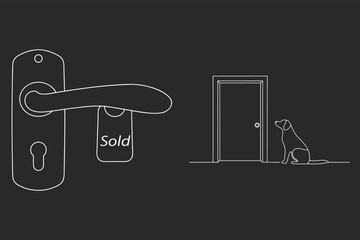 Door Handle Sold Sign Canine Companion Line Art Vector