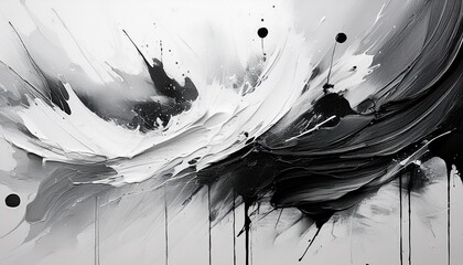 dynamic abstract artwork featuring bold black and white paint strokes on a clean white background splatters and drips add a sense of motion ideal for modern designs abstract trend background