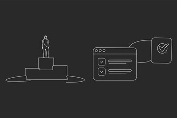 Achievement Award Podium Success Outline Vector Illustration