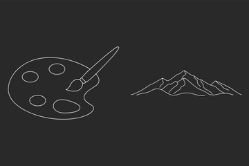 Art Palette And Mountain Outline Vector Illustration