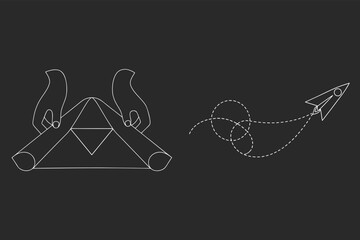 Camping Fire And Paper Airplane Outline Icon Set Vector