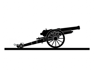 Silhouette of a historic cannon on a plain surface for military or historical designs isolated on transparent background