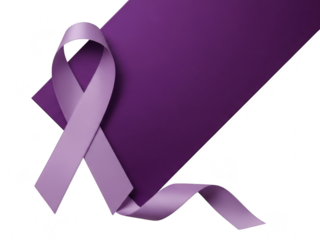 Purple awareness ribbon on a transparent background for supporting causes and charities