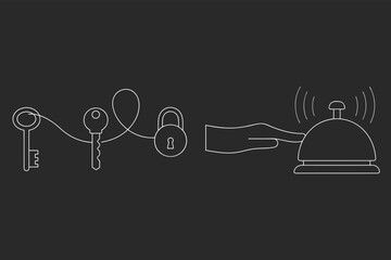 Hotel Services Line Icons Featuring Keys, Lock, And Bell