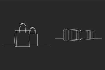 Shopping Bags And Delivery Boxes Line Art Illustration