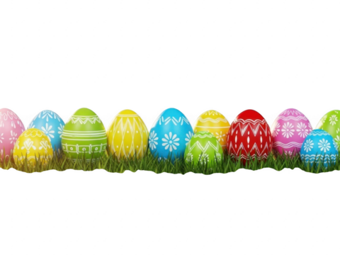 Colorful easter eggs in grass on transparent background for spring holiday decoration - Powered by Adobe