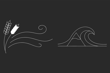 Wheat And Wave Linear Icons Set, Agriculture Farming Concepts