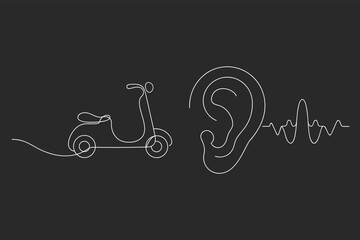 Scooter Line Art, Ear Continuous Drawing, Music Rhythm Design