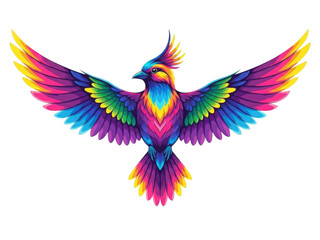 Fototapeta premium Vibrant multicolored bird with outstretched wings isolated on transparent background