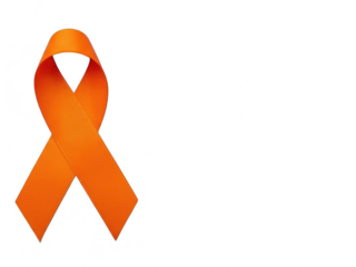 Orange awareness ribbon symbol isolated on transparent background for support and cause