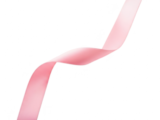 A pink ribbon on a transparent background, curled and twisted in a flowing motion