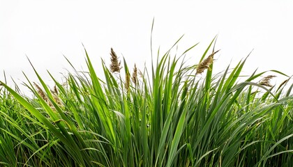 lush green grass and tall reeds isolated on black nature isolated on a white background
