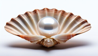 open seashell with single pearl isolated on a white background