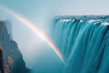 Naklejka premium Majestic Waterfall with Rainbow and Mist