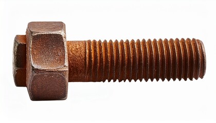 rusted hex head bolt isolated on a white background