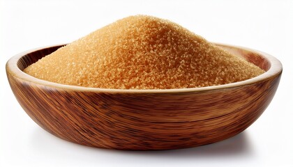 wooden bowl of brown sugar isolated on white background