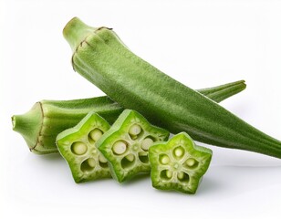 green fresh okra isolated on a white background