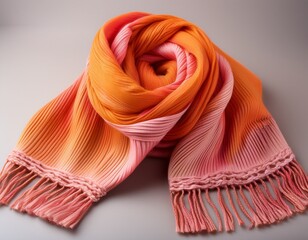 colorful gradient scarf displaying bright orange and pink shades with fringe details