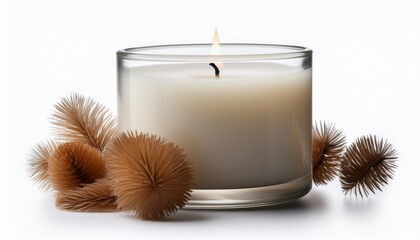 burning wax candle isolated on white background