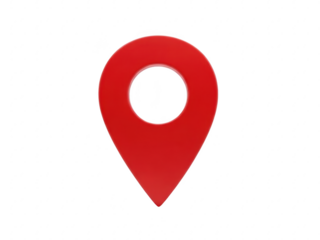 Red location pin icon on a transparent background for navigation and mapping purposes