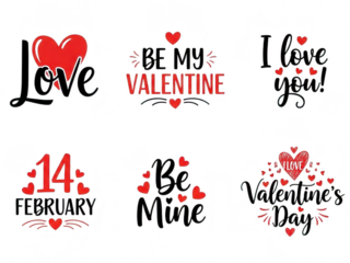 A set of valentines day icons and symbols on a transparent background, isolated on transparent background