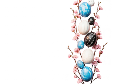 Easter eggs and cherry blossoms on transparent background - Powered by Adobe