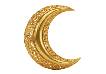 ornate golden crescent pendant with filigree lattice for ramadan eid mubarak