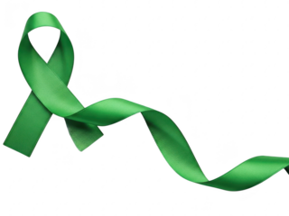 Green awareness ribbon symbol isolated on transparent background for health and support