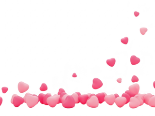 Pink hearts falling from the top against a transparent background for valentines day