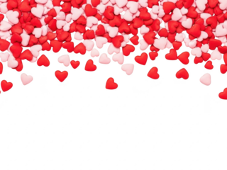 Red and pink hearts on a transparent background for valentines day decoration