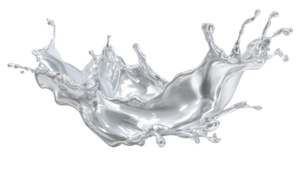 Dynamic water splash forming intricate liquid patterns and radiating freshness, demonstrating purity and fluid motion with a transparent background