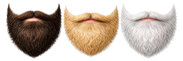 Set of realistic male beards in brown blonde and white colors isolated on transparent background, generative ai