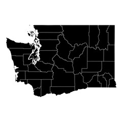 Fototapeta premium Washington State Map Vector SVG Black Fill White County Lines Transparent Background Isolated Silhouette High Quality Political Administrative Boundaries Concept for Infographic Data Visualization