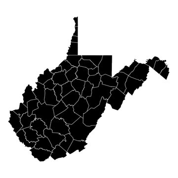 West Virginia State Map Vector SVG Black Fill White County Lines Transparent Background Isolated Silhouette High Quality Political Administrative Boundaries Concept for Infographic Data Visualization