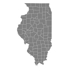 Fototapeta premium Illinois State Map Vector SVG Grey Fill White County Lines Transparent Background Isolated Silhouette High Quality Political Administrative Boundaries Concept for Infographic Data Visualization