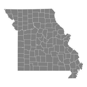 Missouri State Map Vector SVG Grey Fill White County Lines Transparent Background Isolated Silhouette High Quality Political Administrative Boundaries Concept for Infographic Data Visualization