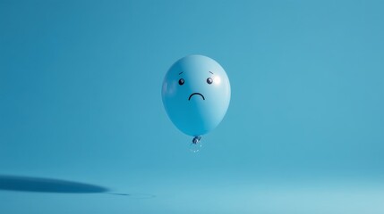 Blue Monday concept with a sad face balloon on a blue background.